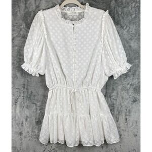 Native Daughters Dress Large White Bohemian Cottagecore Mini Puff Sleeve Ruffled